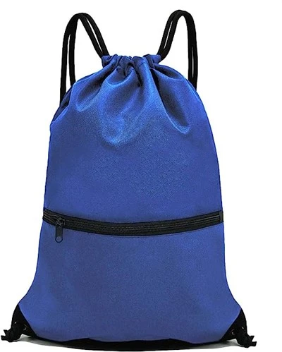 กระเป๋าเป้สะพายหลัง Drawstring มีซิปสำหรับยิมและกีฬา สีน้ำเงิน